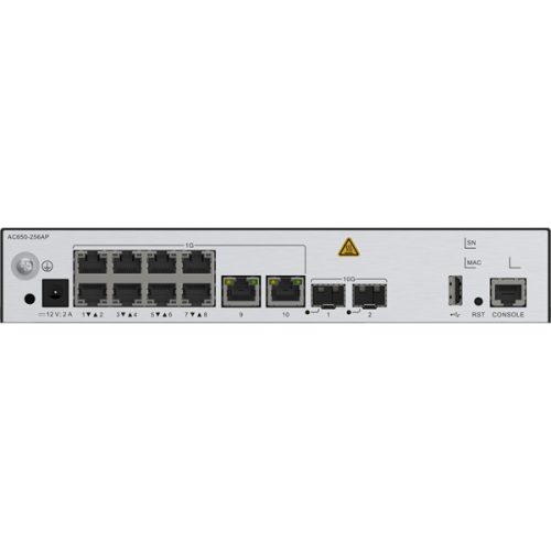 Huawei eKit Vezeték Nélküli Access Kontroller 10x1000Mbps + 2x10GE (SFP+) + 1konzol port, max 256 AP - AC650-256AP